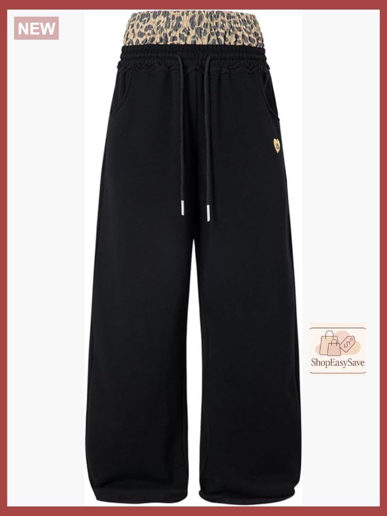 Baggy Wide Leg Sweatpants Double Waist Elastic Lounge Pants With Pockets